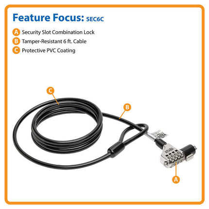 Tripp-Lite Combination Laptop Security Lock, 6 ft. Cable (SEC6C)