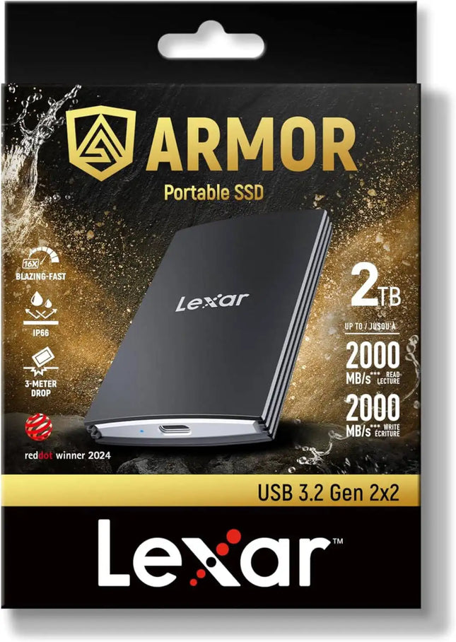 Lexar ARMOR 700 2TB Black Portable SSD – USB 3.2 Gen 2x2, 2000MB/s