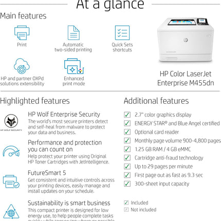 HP Color LaserJet Enterprise M455dn Duplex Printer (3PZ95A)