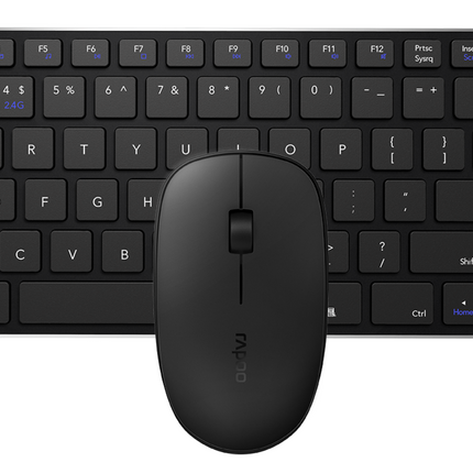 Rapoo 9300m mouse and keyboard black overhead shot