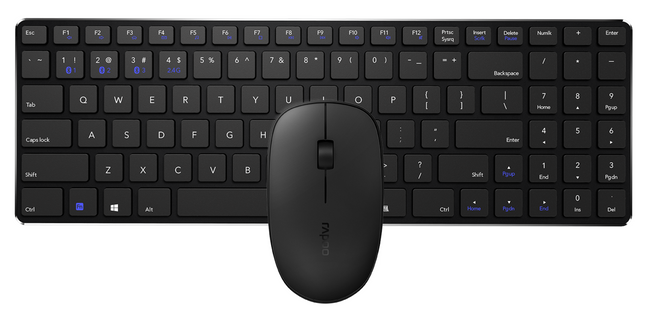 Rapoo 9300m mouse and keyboard black overhead shot