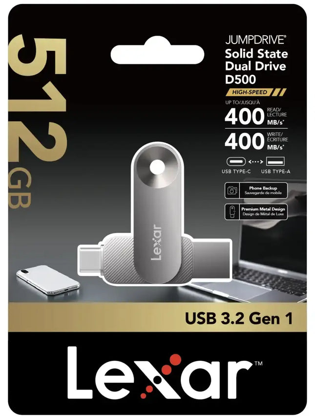 Lexar D500 512GB Solid State Dual Drive USB 3.2 Gen 1 Type-C