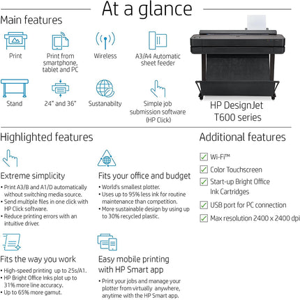 HP DesignJet T630 Large Format Plotter Printer 24in up to A1 (5HB09A)