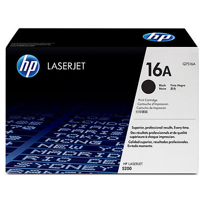 HP 16A Black Original LaserJet Toner Cartridge, Q7516A