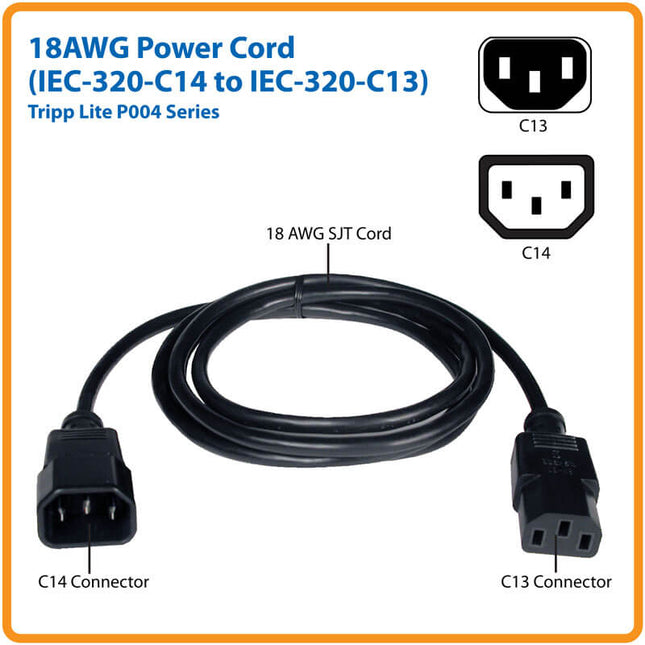 Tripp-Lite C14 Male to C13 Female Splitter - C14 to 2x C13, 10A, 100-250V, 18 AWG,